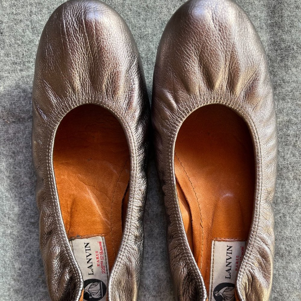 Lanvin Silver/Violet Metallic Ballet Flats, size 37.5 (fits a size 6.5)
